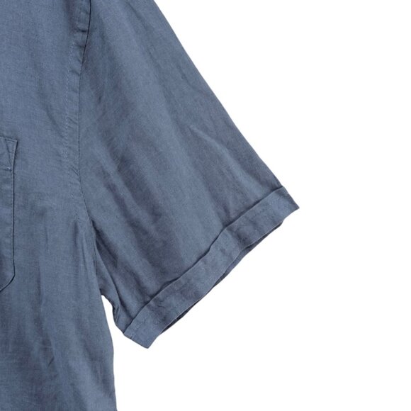 Magaschoni Man Linen Blend Shirt Mens Slate Blue Short Sleeve Front Pocket Sz M - Picture 9 of 10